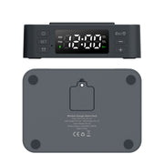 Wireless Charger Alarm Clock Foldable Mobile Stand With Pen Holder & Dual USB +1 Type-C Output(Black)