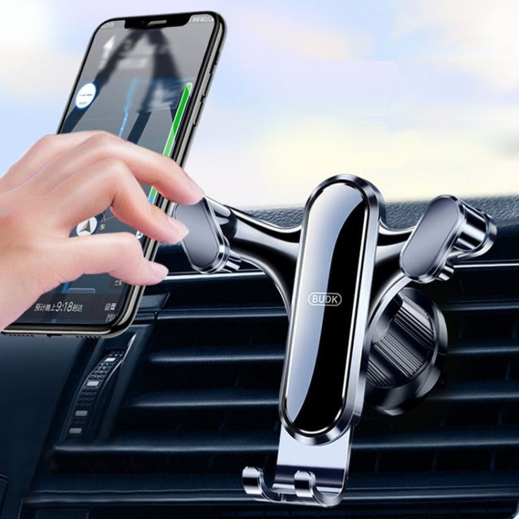 BUDK Triangle Gravity Sensor Car Phone Bracket Car Air Vent Navigation Holder, Model: Bent Suction Cup Base Model
