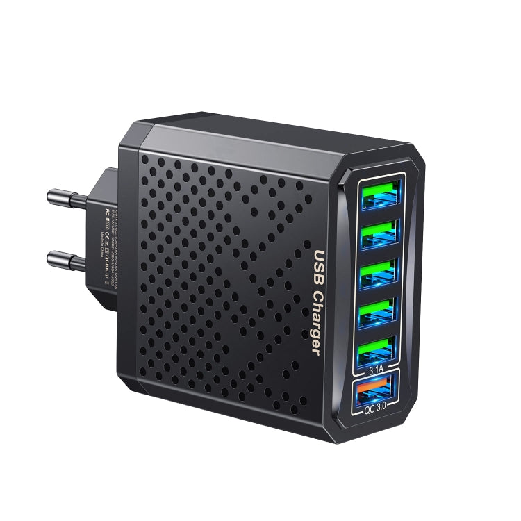 6-Ports Multifunctional Quick Charging USB Travel Charger Power Adapter, Model: Black EU Plug