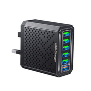 6-Ports Multifunctional Quick Charging USB Travel Charger Power Adapter, Model: Black UK Plug