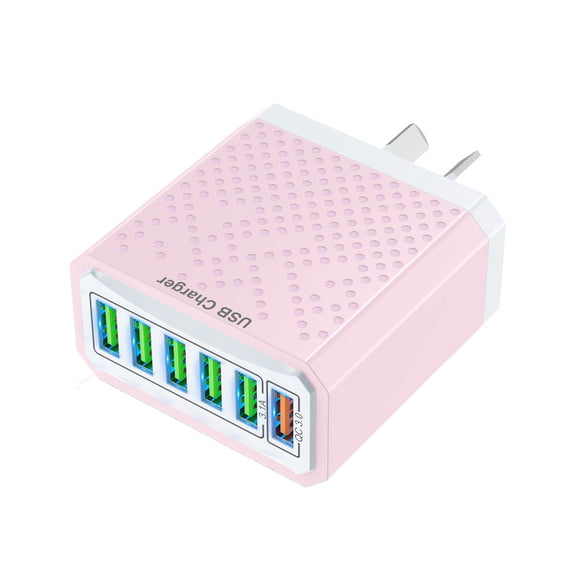 6-Ports Multifunctional Quick Charging USB Travel Charger Power Adapter, Model: Pink AU Plug