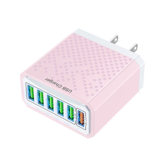 6-Ports Multifunctional Quick Charging USB Travel Charger Power Adapter, Model: Pink US Plug