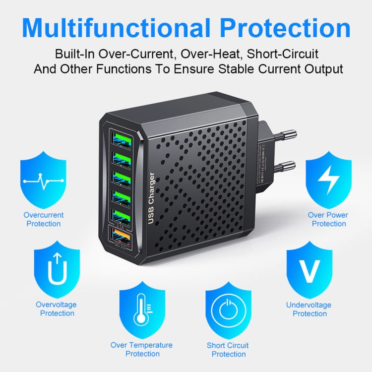 6-Ports Multifunctional Quick Charging USB Travel Charger Power Adapter, Model: Yellow EU Plug