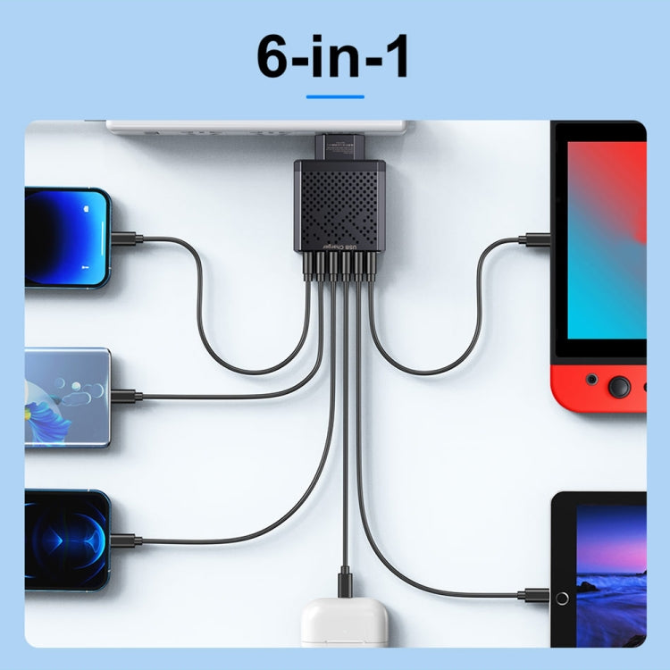 6-Ports Multifunctional Quick Charging USB Travel Charger Power Adapter, Model: Black EU Plug
