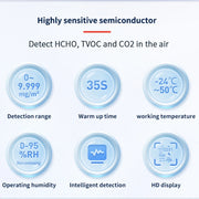 5 In 1  Air Quality Monitor TVOC HCHO CO2 Detector Temperature Humidity Tester(White)