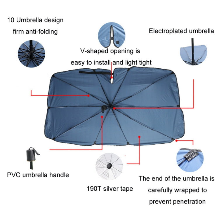120x65cm Car Front Gear Opening Style Insulated Sun Protection Parasol(Blue Base Cloth)