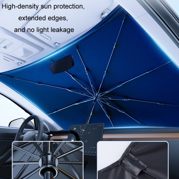 120x65cm Car Front Gear Opening Style Insulated Sun Protection Parasol(Blue Base Cloth)