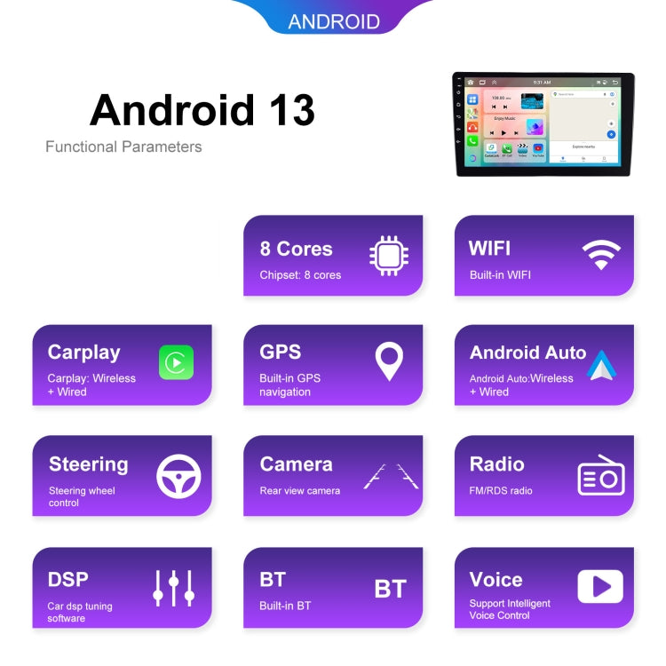9 inch 6+128G Android Universal HD Large Screen Car Bluetooth Player Android GPS Navigation Integrated Machine(Standard)