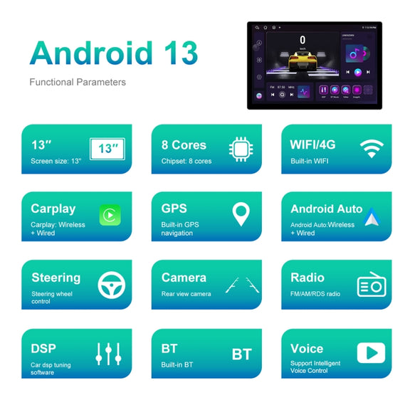 13.1 inch 4+64G Android Large Screen Navigator With Universal Map APK / Carplay / Reverse Car Image(Standard)