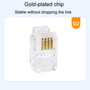 1000pcs /Pack 2-Pronged Gold-Plated 4P4C Telephone Crystal Heads 4 Core Handset RJ9 Cable Connector
