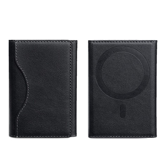Tri-fold Magnetic Leather Wallet Card Holder for iPhone 15/14/13/12 Series(Black)