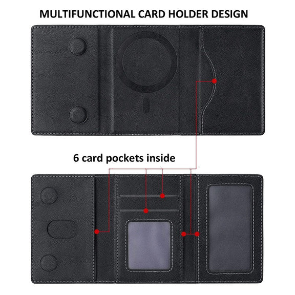 Tri-fold Magnetic Leather Wallet Card Holder for iPhone 15/14/13/12 Series(Black)