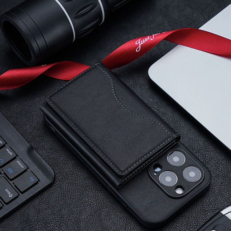 Tri-fold Magnetic Leather Wallet Card Holder for iPhone 15/14/13/12 Series(Black)