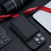 Tri-fold Magnetic Leather Wallet Card Holder for iPhone 15/14/13/12 Series(Black)