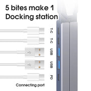 XY-1 5-In-1 Laptop Docking Station Stand Increased Folding Heat Dissipation HUB Bracket(Silver)