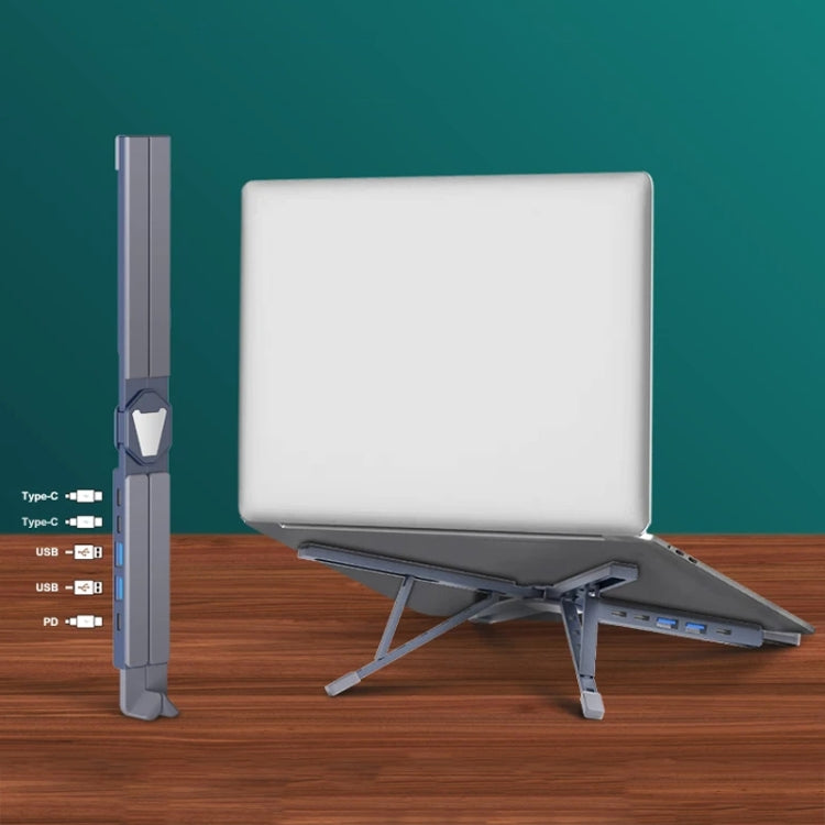 XY-1 5-In-1 Laptop Docking Station Stand Increased Folding Heat Dissipation HUB Bracket(Gray)