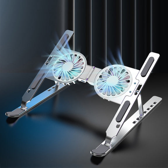 C9 Pro RGB Ambient Light Foldable Fan Cooling Laptop Aluminum Alloy Heightening Stand, Color: Silver