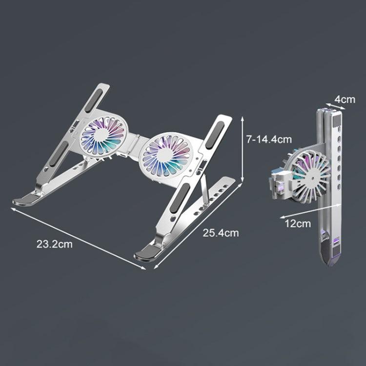 C9 Pro RGB Ambient Light Foldable Fan Cooling Laptop Aluminum Alloy Heightening Stand, Color: Gray