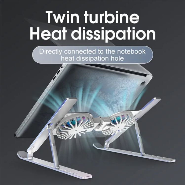 C9 Pro RGB Ambient Light Foldable Fan Cooling Laptop Aluminum Alloy Heightening Stand, Color: Gray