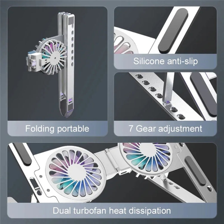 C9 Pro RGB Ambient Light Foldable Fan Cooling Laptop Aluminum Alloy Heightening Stand, Color: Silver