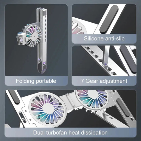 C9 Pro RGB Ambient Light Foldable Fan Cooling Laptop Aluminum Alloy Heightening Stand, Color: Silver