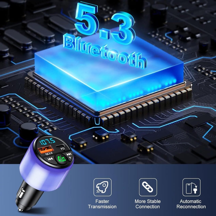 48W PD Fast Charging Car Bluetooth MP3 Player Ambient Light(Black)