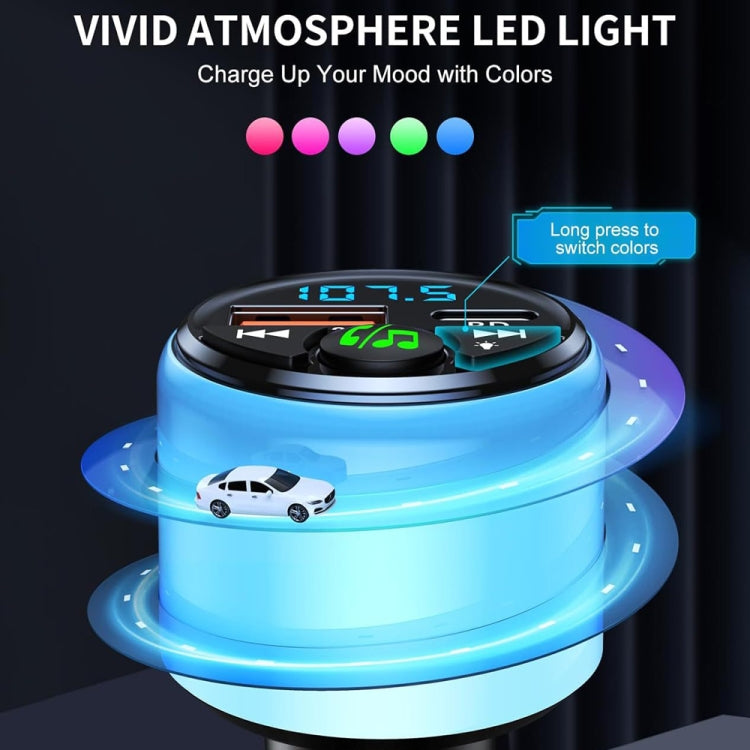 48W PD Fast Charging Car Bluetooth MP3 Player Ambient Light(Black)
