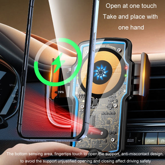 Car Magsafe Wireless Charger Transparent Induction 120W Fast Charging Universal Mobile Phone Bracket(Black)