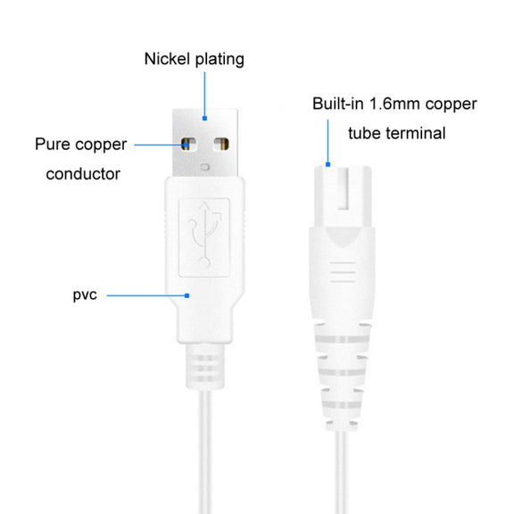 1.25m For Shaver / Water Refill Device USB TTo 8-Figure Tail Charging Cable Power Cord(White)