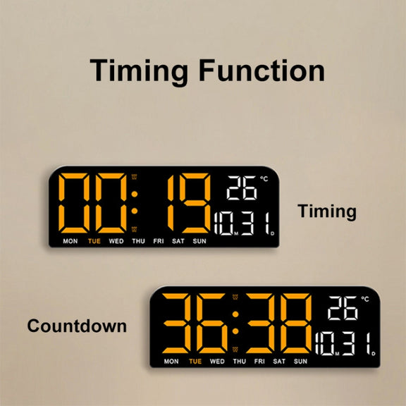 LED Screen Digital Display Desktop Alarm Clock Multifunctional Decoration Wall Clock(Orange)