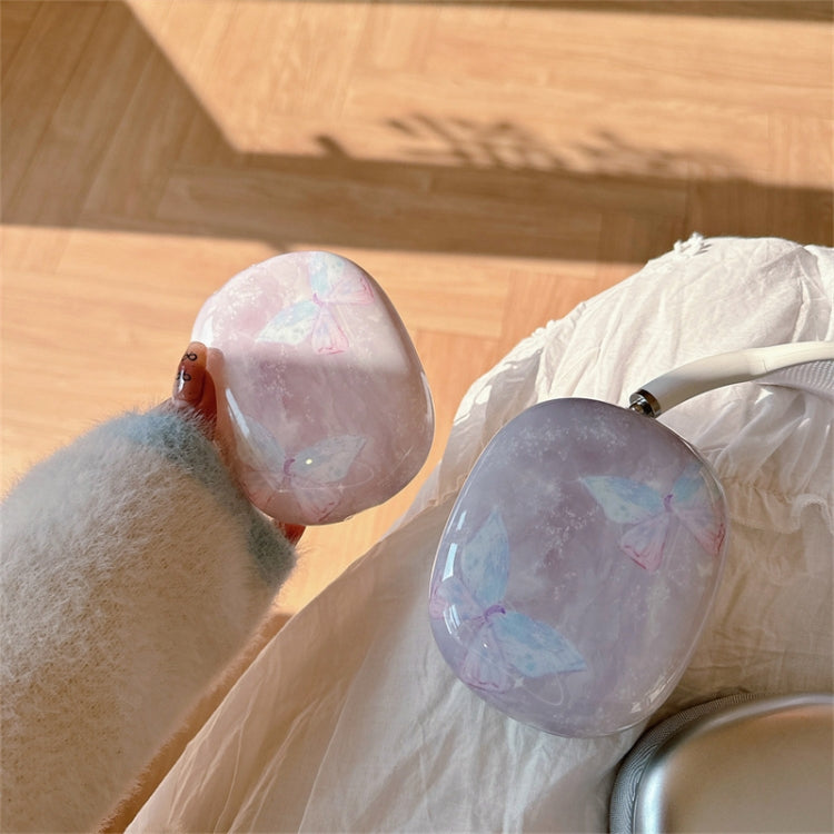 For AirPods Max 1Pair Marble Textured Butterfly Pattern Headphone Silicone Case(Light Purple)