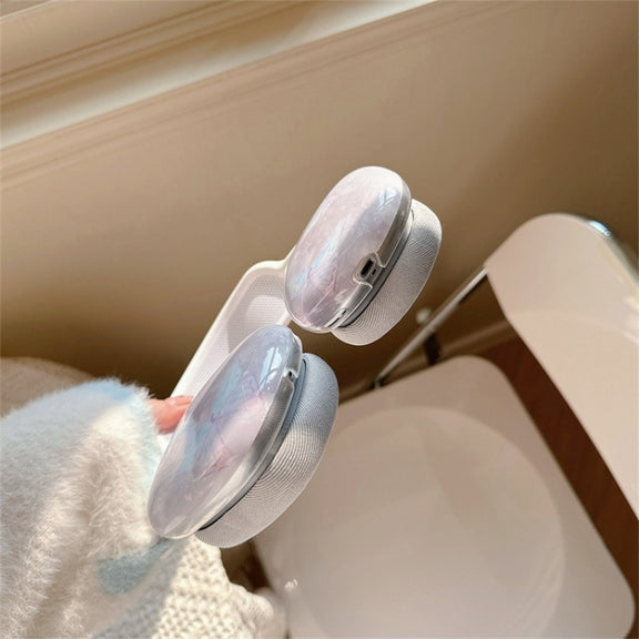 For AirPods Max 1Pair Marble Textured Butterfly Pattern Headphone Silicone Case(Light Purple)