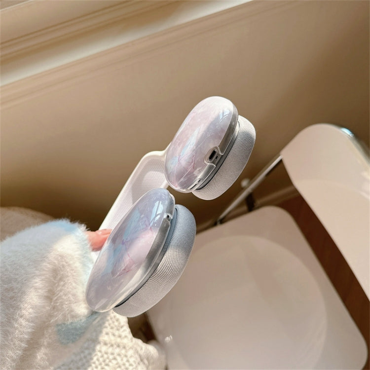 For AirPods Max 1Pair Marble Textured Butterfly Pattern Headphone Silicone Case(Light Purple)