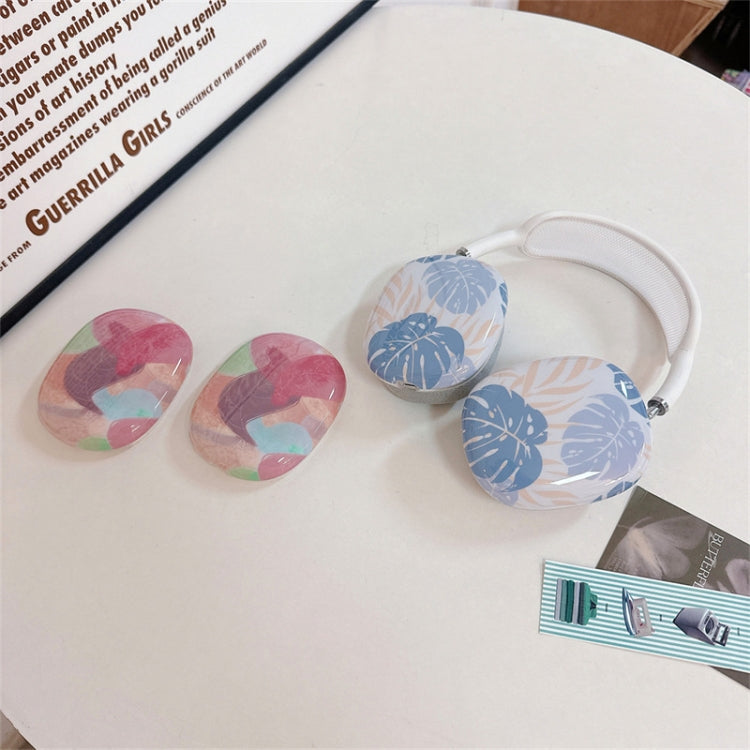 For AirPods Max 1Pair Tropical Leaf Pattern Headphone Silicone Case(Blue)