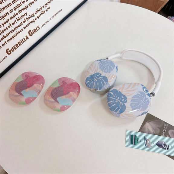 For AirPods Max 1Pair Tropical Leaf Pattern Headphone Silicone Case(Blue)