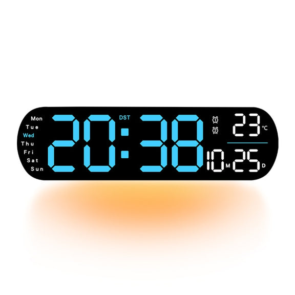 Remote Control Digital Display Atmosphere Light Wall Clock Living Room Decoration Clock, Color: Blue