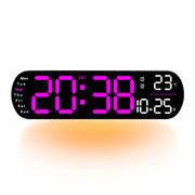 Remote Control Digital Display Atmosphere Light Wall Clock Living Room Decoration Clock, Color: Dark Pink