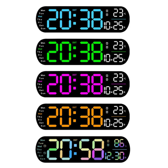 Remote Control Digital Display Atmosphere Light Wall Clock Living Room Decoration Clock, Color: Dark Pink