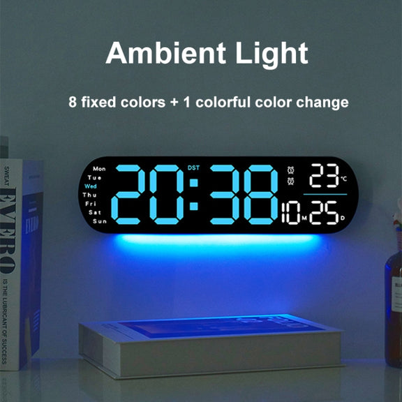Remote Control Digital Display Atmosphere Light Wall Clock Living Room Decoration Clock, Color: Blue