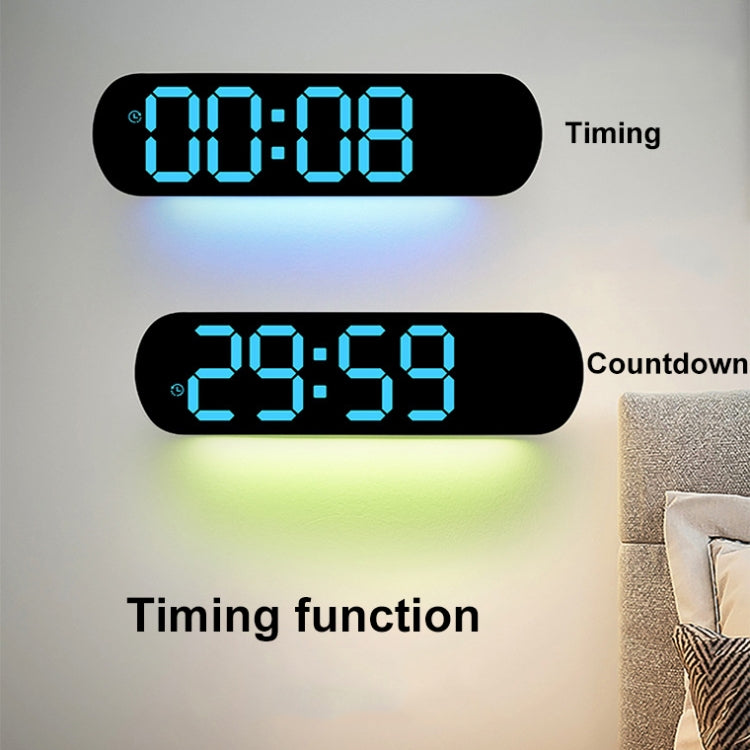Remote Control Digital Display Atmosphere Light Wall Clock Living Room Decoration Clock, Color: Blue