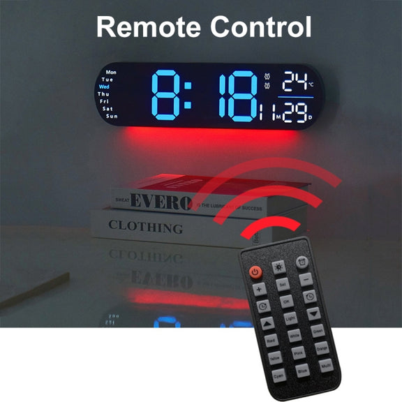 Remote Control Digital Display Atmosphere Light Wall Clock Living Room Decoration Clock, Color: Blue