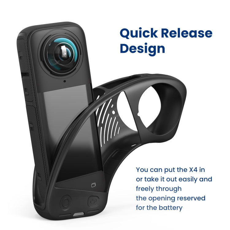 For Insta360 X4 AMagisn Silicone Protective Cover Lens Cover Black