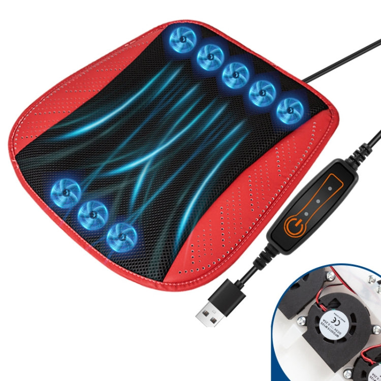 Car USB Summer Cool Ventilated Breathable Seat Cushion(Red 8 Sets Fan)