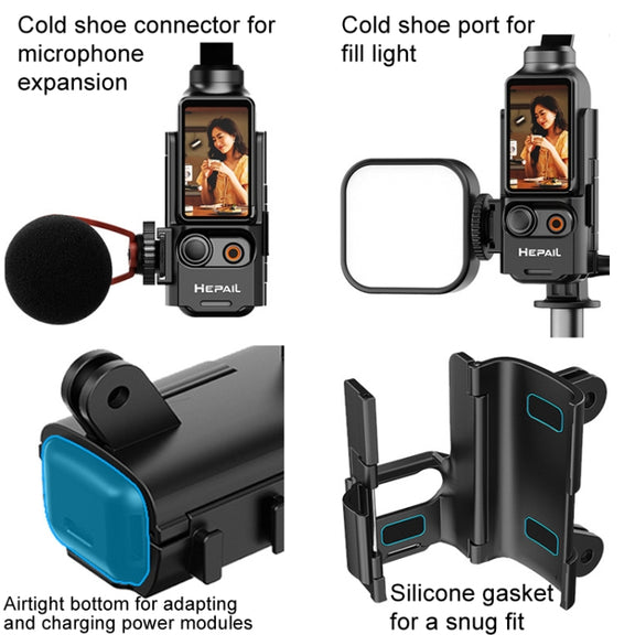 For DJI Osmo Pocket 3 HEPAIL Extended Adapter Protective Bezel Extension Handle Cold Shoe Adapter Bracket