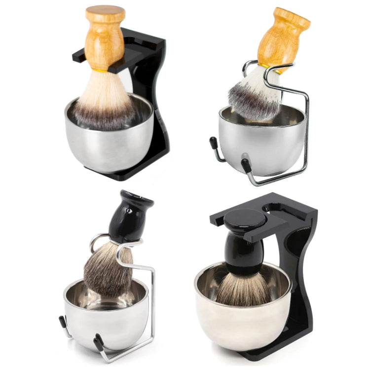 3pcs /Set Men Foam Manual Wooden Handle Beard Brush Set, Color: Badger Hair Silver