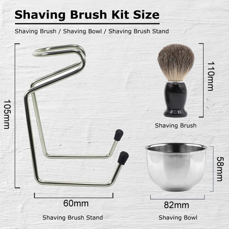 3pcs /Set Men Foam Manual Wooden Handle Beard Brush Set, Color: Nylon Wool Silver