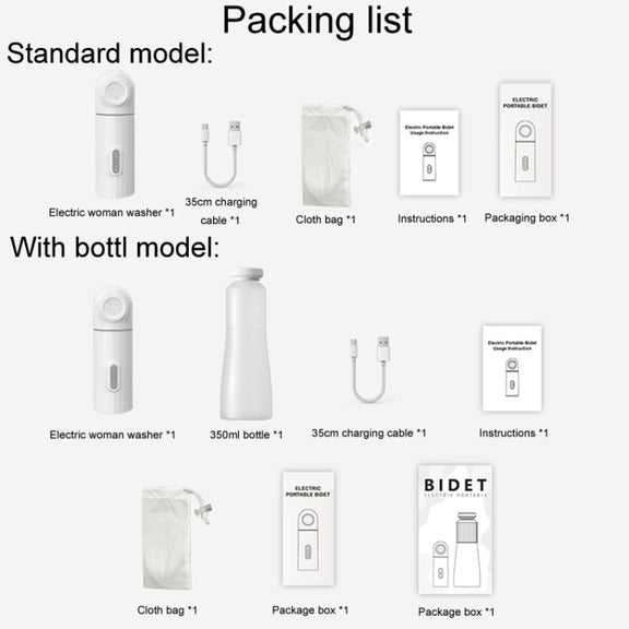 Female Handheld Mini External Vaginal Wash Maternity Portable Electrical Feminine Cleanser, Model: With LED Light+Bottle