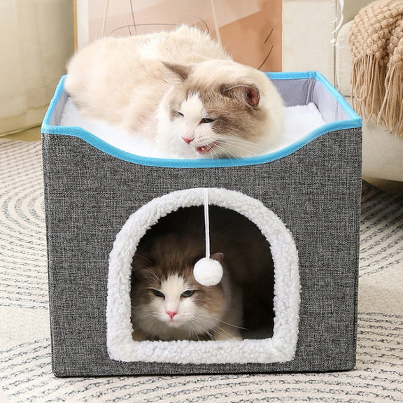 Multifunctional Sisal Cats Scratching Board Foldable Pet Bed(Navy Blue)