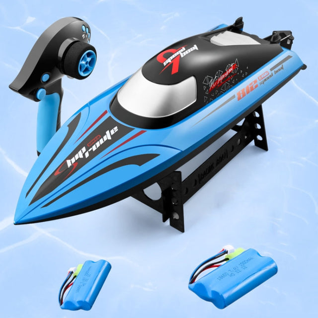 812 High-Speed RC Boat Large Horsepower Speedboat Long Endurance Water-resistant Boys Water Toy Dual Batteries(Blue)
