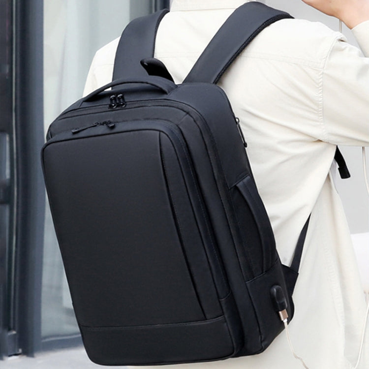 Expandable Business Water-resistant Laptop Backpack With USB Port(Black)